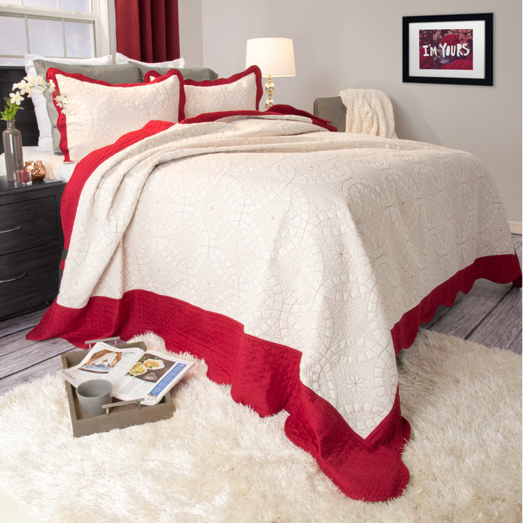 PLYH Red/Beige Microfiber Quilt Set Wayfair Canada